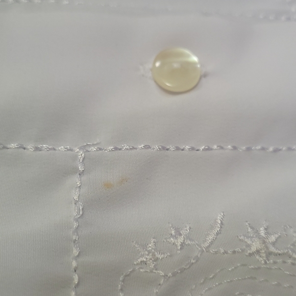 🍂3/$10 Notations Semi-Sheer White Embroidered Button-Down Dress Shirt- stained - Picture 13 of 15